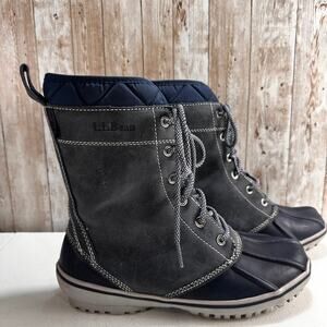 LL Bean Tec 2.5 Insulated Duck Boots Womens 6.5 Medium Blue Gray Leather Lace Up